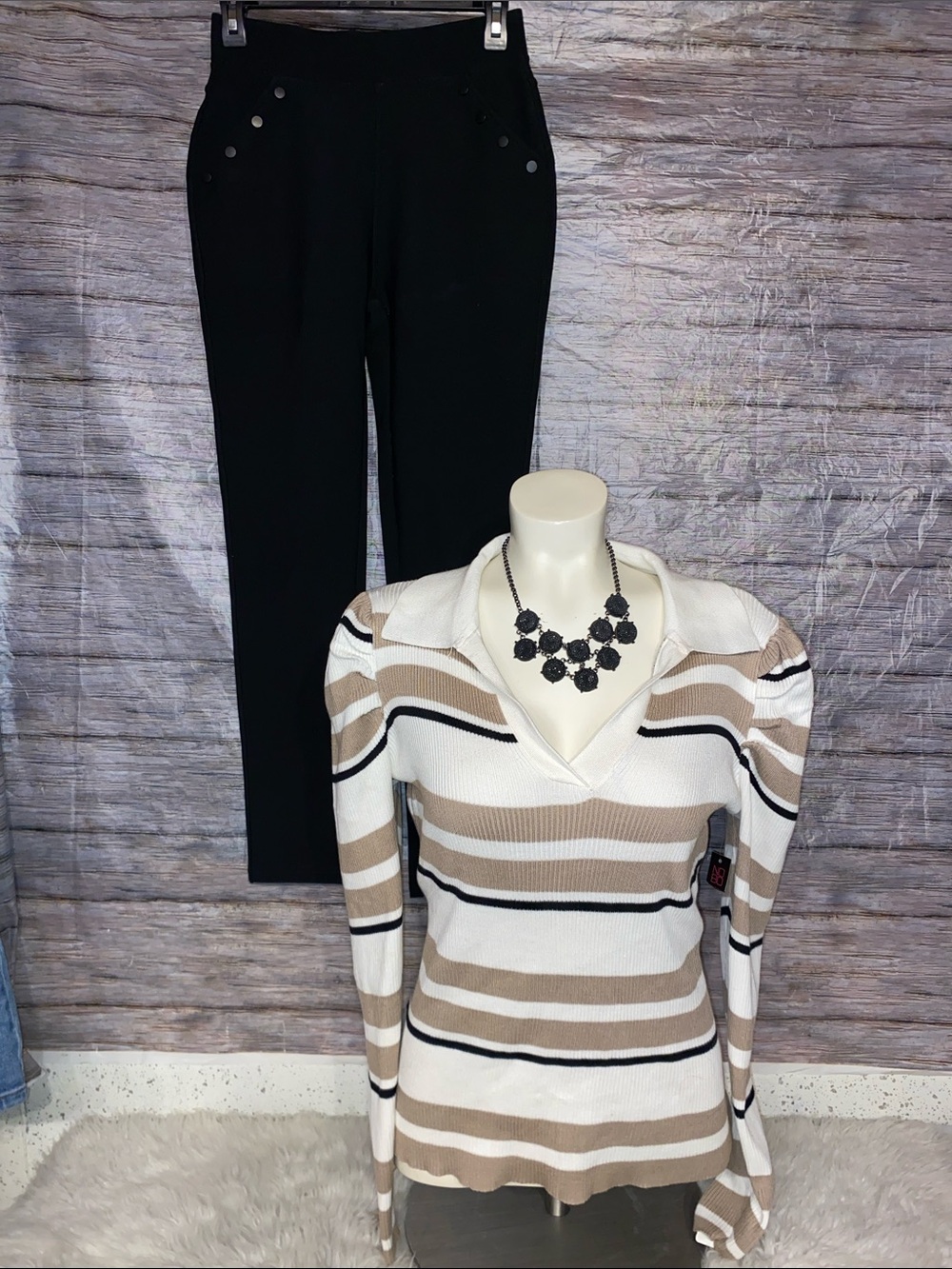 Indero Black Pull On Skinny Dress Pants